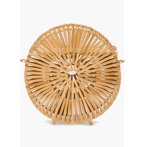 Cult Gaia Cutout Round Circle Beaded Strap Crossbody Bag NWT Natural Bamboo - Picture 5 of 16